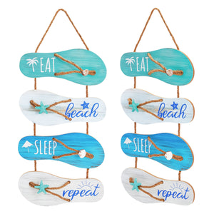 2 Pack Decorative Beach Signs for Home Decor, Eat, Sleep, Beach, Repeat Flip-Flop Ornament for Kitchen, Patio (10 x 23 In)