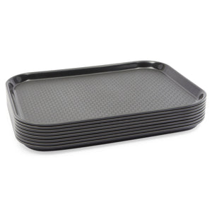 8 Pack Black Plastic Serving Tray, Nonslip for Cafeteria, School Lunch, Fast Food, Restaurant (12 x 16 In, Black)