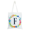 Set of 2 Reusable Monogram Letter F Personalized Canvas Tote Bags for Women, Floral Design (29 Inches)