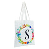 Set of 2 Reusable Monogram Letter S Personalized Canvas Tote Bags for Women, Floral Design (29 Inches)
