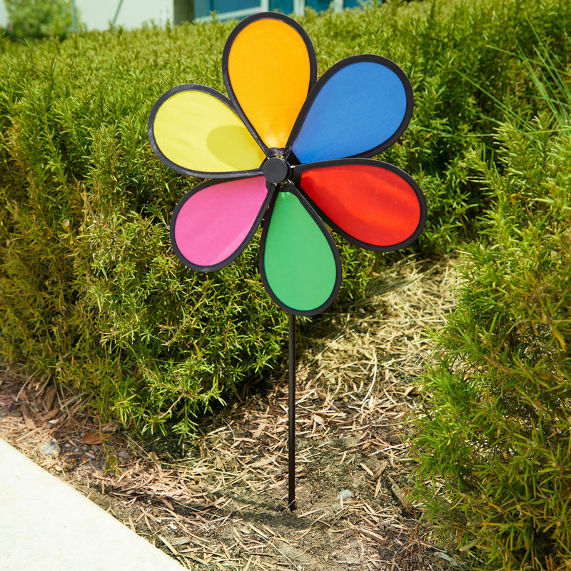 Rainbow Pinwheels for Yard and Garden, Flower Wind Spinners (12 x 22.78 In, 2 pack)