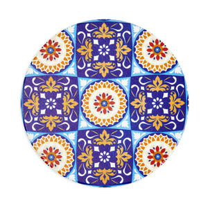 Set of 8 Ceramic Coasters for Drinks with Cork Base and Iron Holder, Mediterranean Tile Designs (4 Inches)
