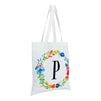 Set of 2 Reusable Monogram Letter P Personalized Canvas Tote Bags for Women, Floral Design (29 Inches)