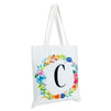 Set of 2 Reusable Monogram Letter C Personalized Canvas Tote Bags for Women, Floral Design (29 Inches)
