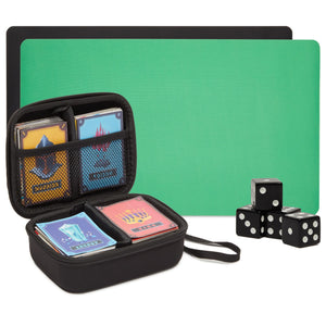 TCG Trading Card Carrying Case, 2 Dividers, 4 Slots, 2 Game Mats, 4 Dice (Black)