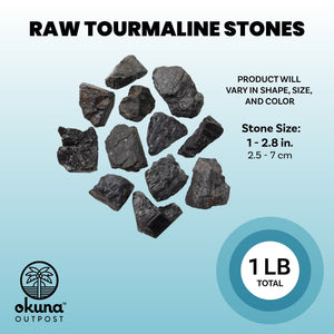 Natural Black Tourmaline Stone, Bulk Raw Crystals and Healing Stones in Pouch (1lb)