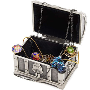 Silver Treasure Chest Jewelry Box and Trinket Case (2.9 x 2.1 Inches)