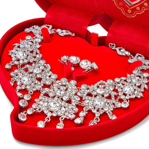 Faux Diamond Necklace and Earrings for Valentines, Costume Jewelry Set (2 Pieces)