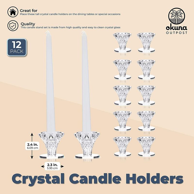 Okuna Outpost Crystal Glass Candle Holders for Candlesticks (2.4 x 2.3 Inches, 12 Pack)