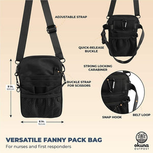 Convertible Nurse Fanny Pack Pocket Organizer for Medical Supplies (Black)
