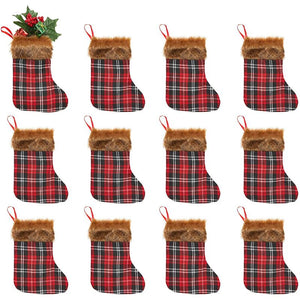 Mini Christmas Stockings, Rustic Red Buffalo Plaid Stockings (6 x 8 in, 12 Pack)