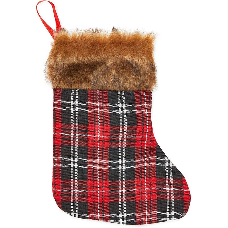 Mini Christmas Stockings, Rustic Red Buffalo Plaid Stockings (6 x 8 in, 12 Pack)