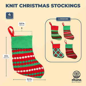 Knitted Christmas Stockings, Holiday Decorations (5.5 x 9 Inches, 4 Pack)