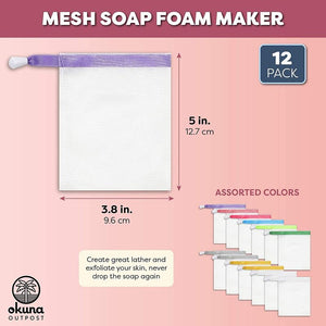 Soap Saver Mesh Bags for Face & Body Cleansing (3.8 x 5 Inches, 12 Pack)