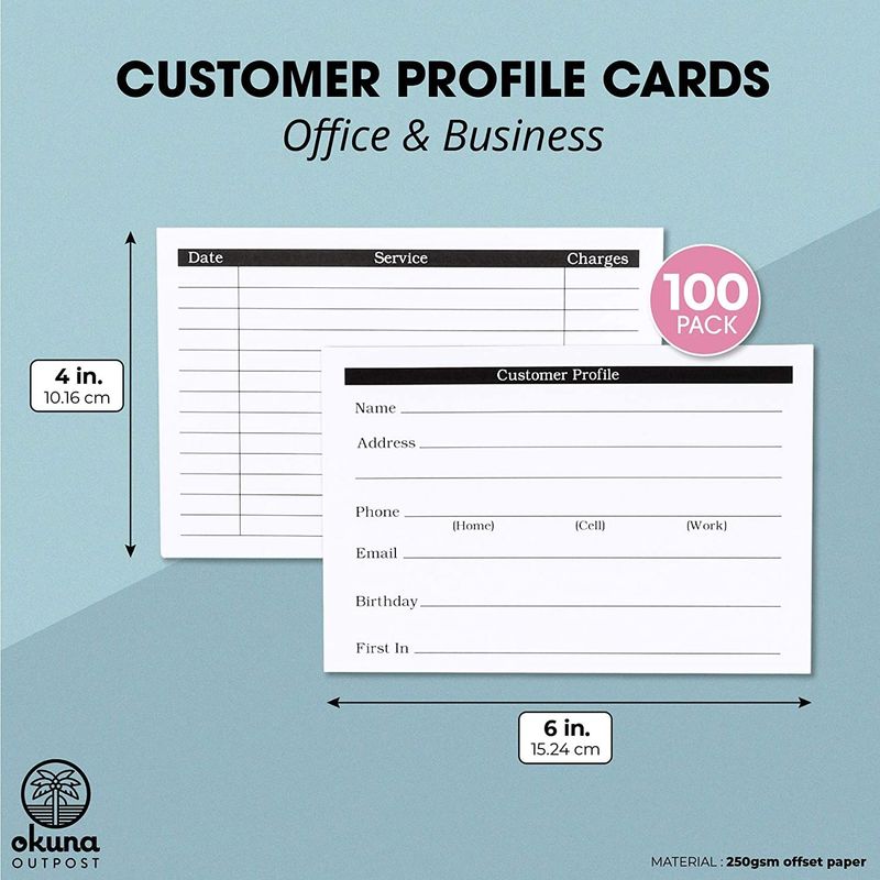 Client Profile Cards for Businesses and Stores (6 x 4 Inches, White, 100 Pack)