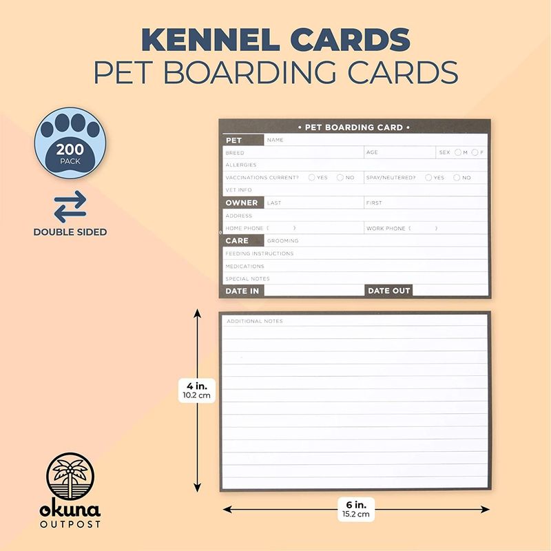 Okuna Outpost Pet Boarding Cards, Vet and Kennel Office Supplies (6 x 4 in, 200 Pack)