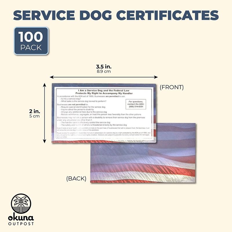 Okuna Outpost Service Dog Cards, Canine Certificate with Flag Design (3.5 x 2 in, 100 Pack)