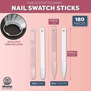 Nail Polish Swatch Sticks, Sample Color Ring, Oval and Stiletto Shape (180 Pieces)