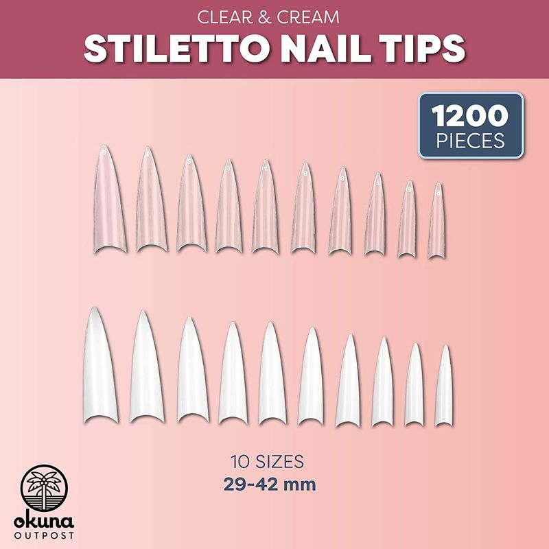 Stiletto Acrylic Nail Tips (Clear and White, 1200 Pieces)