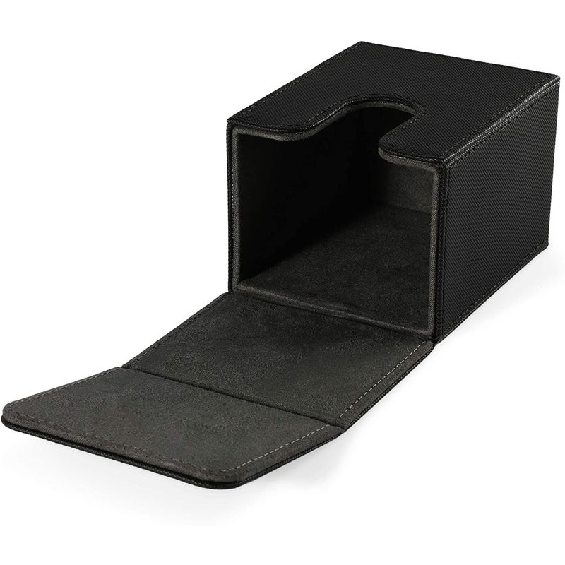 Card Deck Boxes, Black Leather Storage (2 Pack)