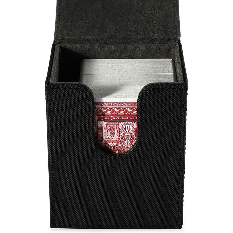 Card Deck Boxes, Black Leather Storage (2 Pack)