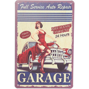 Okuna Outpost Vintage Metal Signs for Garage, Retro Wall Decor (8 x 11.8 in, 6 Pack)