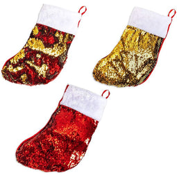 Red and Gold Sequin Christmas Stockings (9 x 15 Inches, 3 Pack)