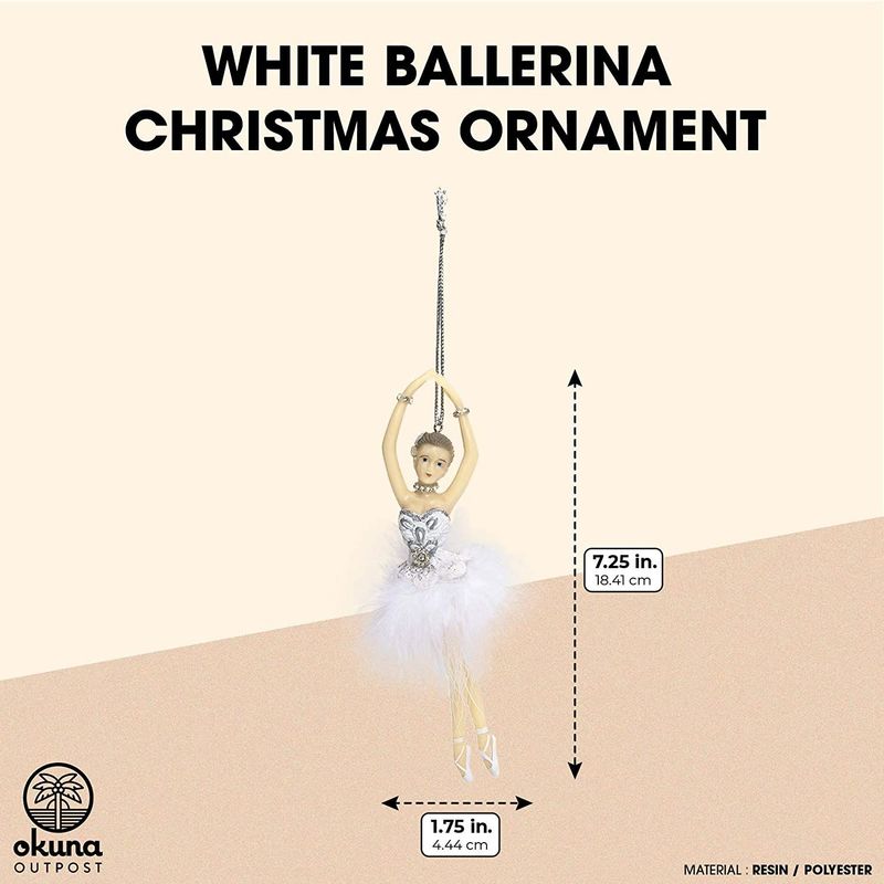 Ballerina Ornament for Christmas Tree (White, 1.75 x 1.5 x 7.25 Inches)