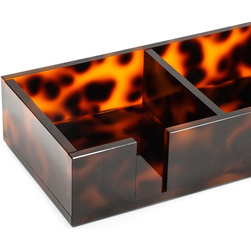 Tortoise Shell Sticky Note Holder for Desk with 3 Compartments (10.1 x 3.5 x 1.7 in)