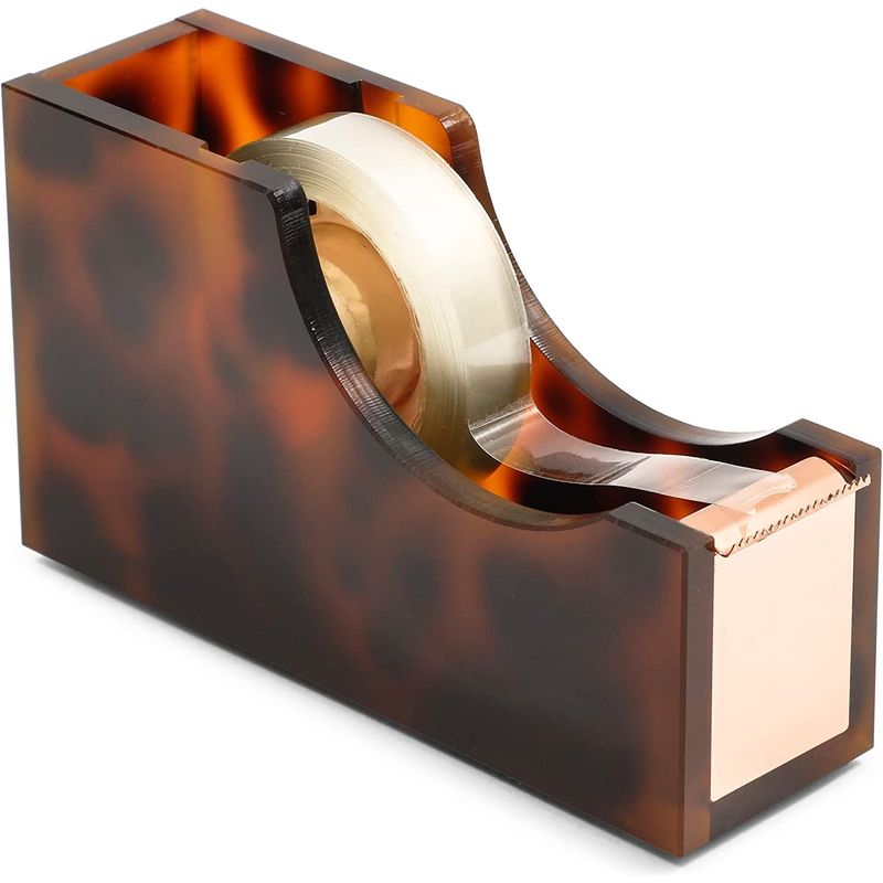 Acrylic Tape Dispenser for Desktop, Tortoise Design (4.6 x 2.6 x 1.4 Inches)