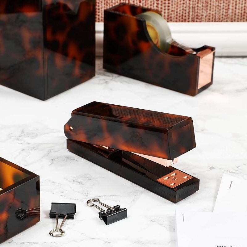 Acrylic Stapler, Tortoise Shell Desk Accessories (5.2 x 2.6 x 1.2 Inches)