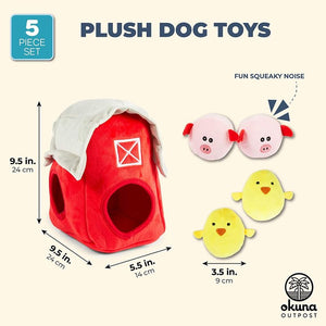 Okuna Outpost Hide and Seek Farm Animal Plush Small Dog Toys with Felt Barn (5 Pieces)