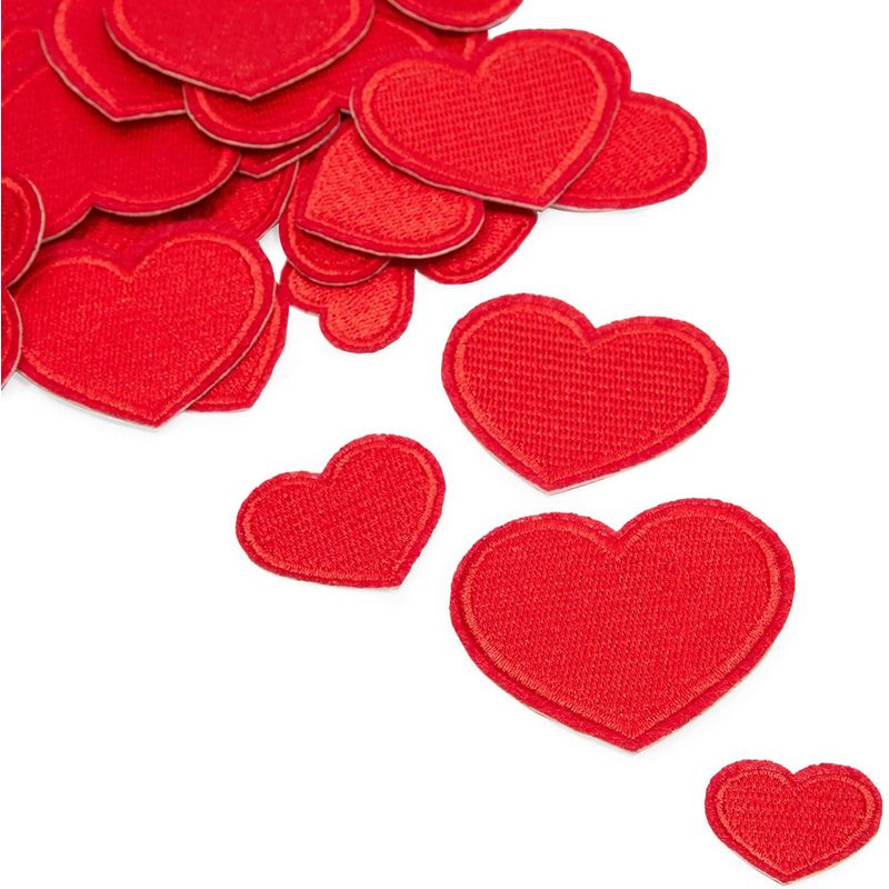 Iron On Patches, Red Hearts for Sewing, DIY Crafts (4 Sizes, 36 Pieces)