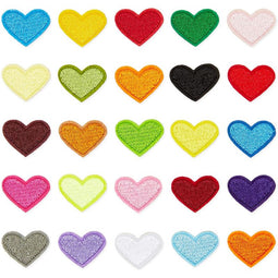 Mini Iron On Heart Patches, 25 Colors for Sewing, DIY Crafts (1 x 0.8 in, 50 Pieces)