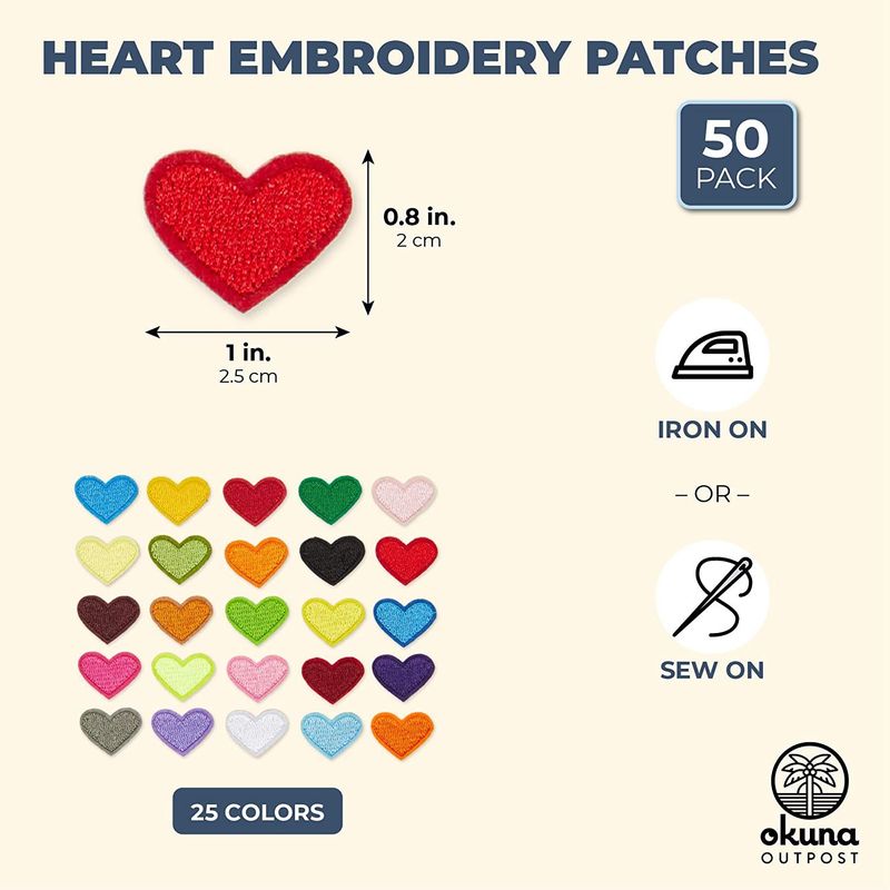 Mini Iron On Heart Patches, 25 Colors for Sewing, DIY Crafts (1 x 0.8 –  Okuna Outpost