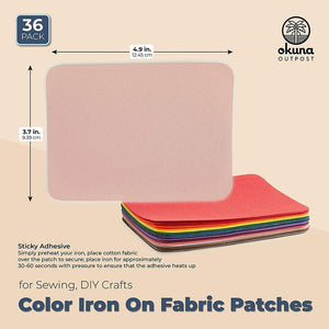 Fabric Iron On Patches, 36 Rainbow Colors (4.9 x 3.7 in, 36 Pack)
