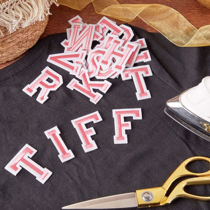 Pink Iron on Letters for Clothing,104 Pieces Iron on Patches for Clothing,4 Set Letter Patches for Clothing,1.6” x 2”