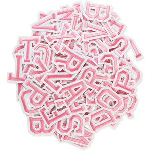 Pink Iron On Patches, A-Z Alphabet Letters (1.5 x 2 Inches, 108 Pieces)
