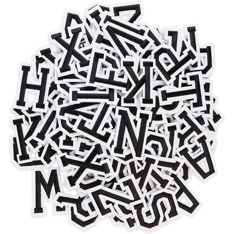 Black Iron On Patches, A-Z Alphabet Letters (1.5 x 2 Inches, 108 Pieces)