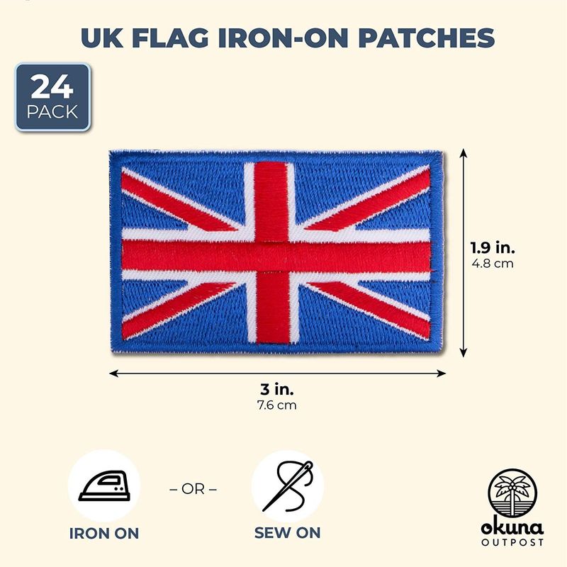 UK Flag Iron On Patches, United Kingdom Patch (3 x 0.6 x 1.9 in, 24 Pack)