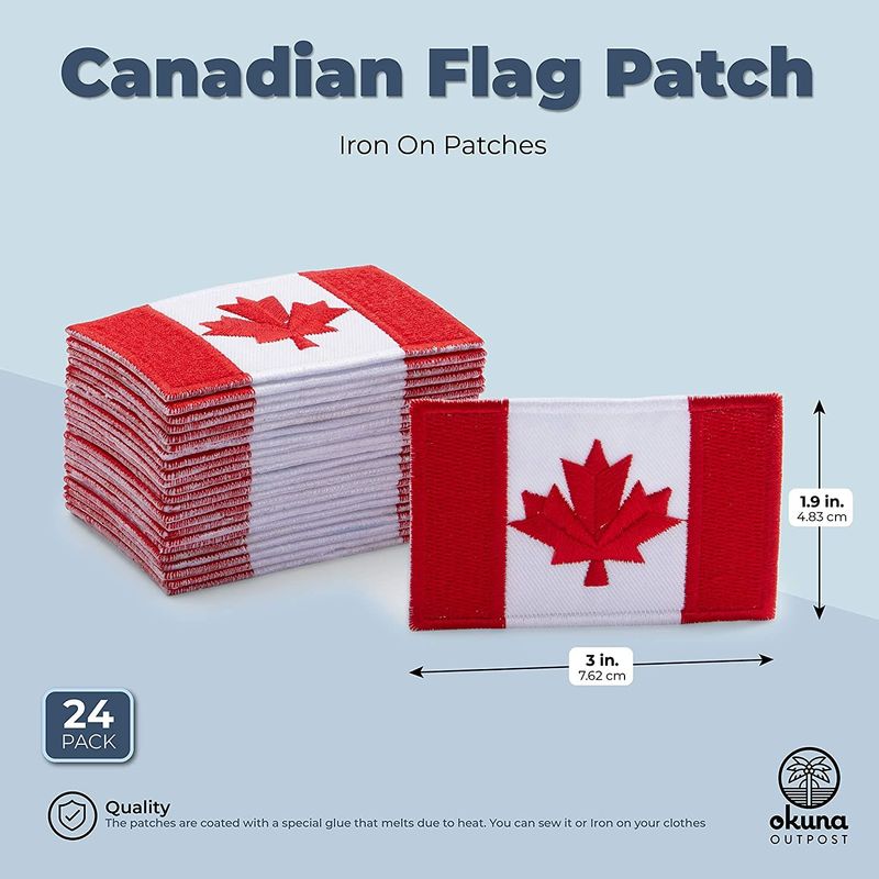 Canadian Flag Iron On Patches for Sewing, DIY Crafts (3 x 0.6 x 1.9 in, 24 Pack)