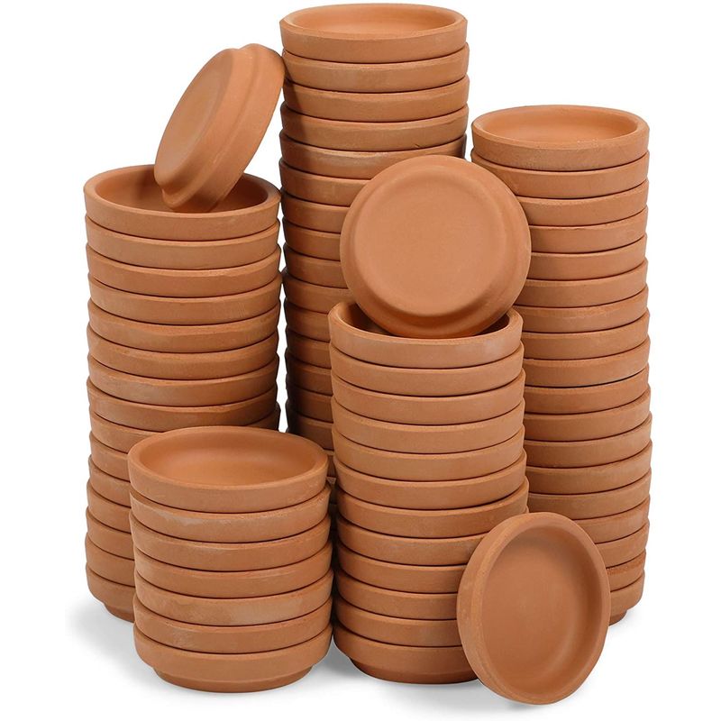Okuna Outpost Round Terra Cotta Plant Pot Saucers, Drip Trays (2 Inches, 80 Pack)