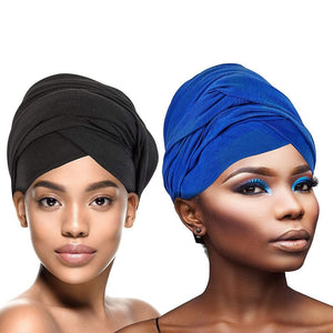 Long Turban Head Wraps for Women, Hair Scarf (2 Colors, 60 x 7.5 In, 2 Pack)