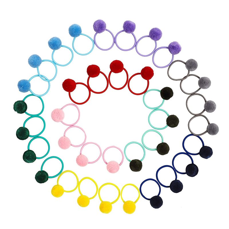 Pom Pom Ball Elastic Hair Ties (9 Colors, 36 Pack)