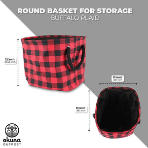 Okuna Outpost Buffalo Plaid Round Woven Baskets for Storage (15 x 15 x 12 in)