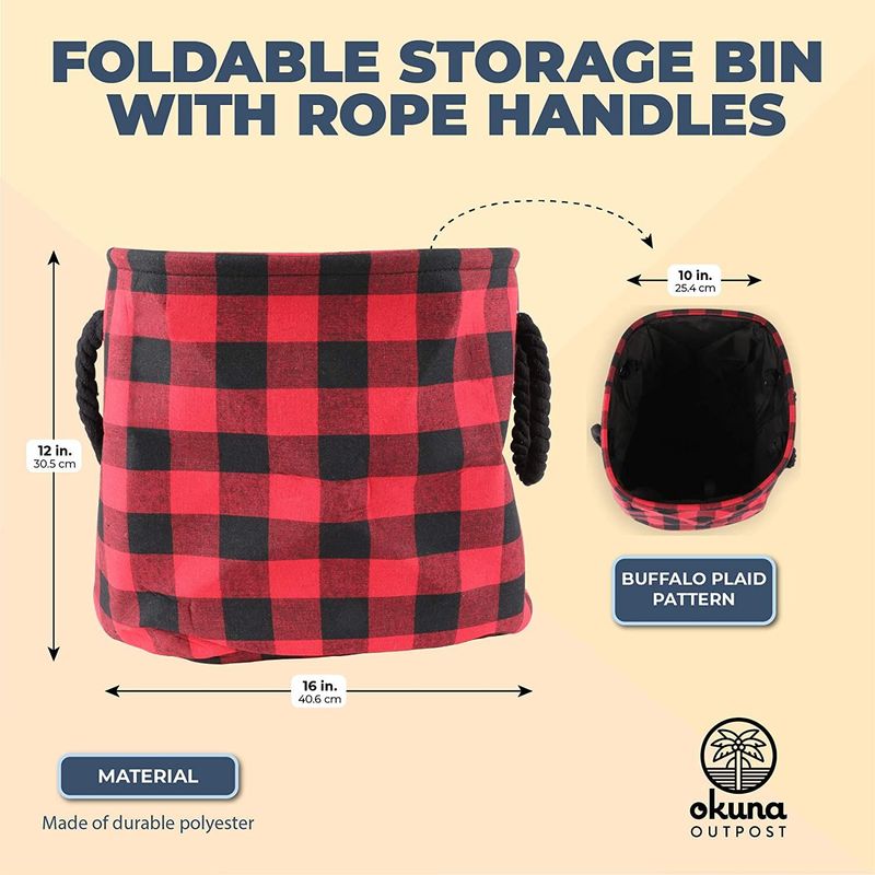 Okuna Outpost Foldable Storage Bin with Rope Handles, Buffalo Plaid (16 x 10 x 12 in)
