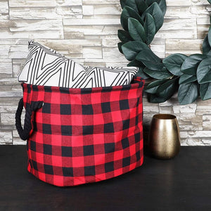 Okuna Outpost Foldable Storage Bin with Rope Handles, Buffalo Plaid (16 x 10 x 12 in)