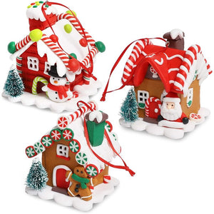 Christmas Tree Ornaments, Gingerbread House Hanging Decorations (2.6 x 2.7 in, 3 Pack)