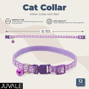 Small Cat Collars, Adjustable Kitten Collar with Bell (12 Pack)