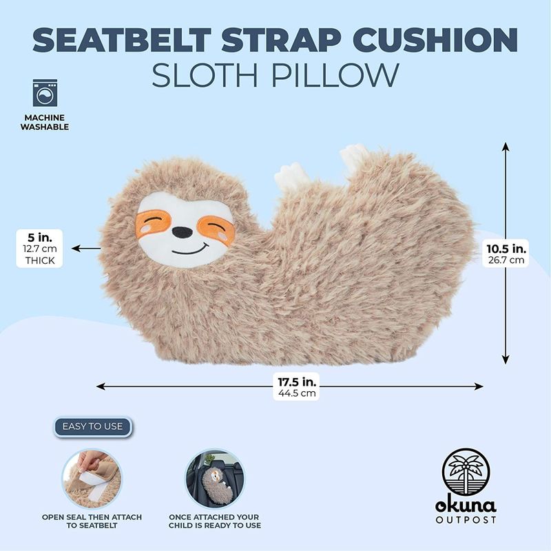 Sloth Seat Belt Pillow, Car Seat Cushion (17.5 x 10.5 x 5 in)